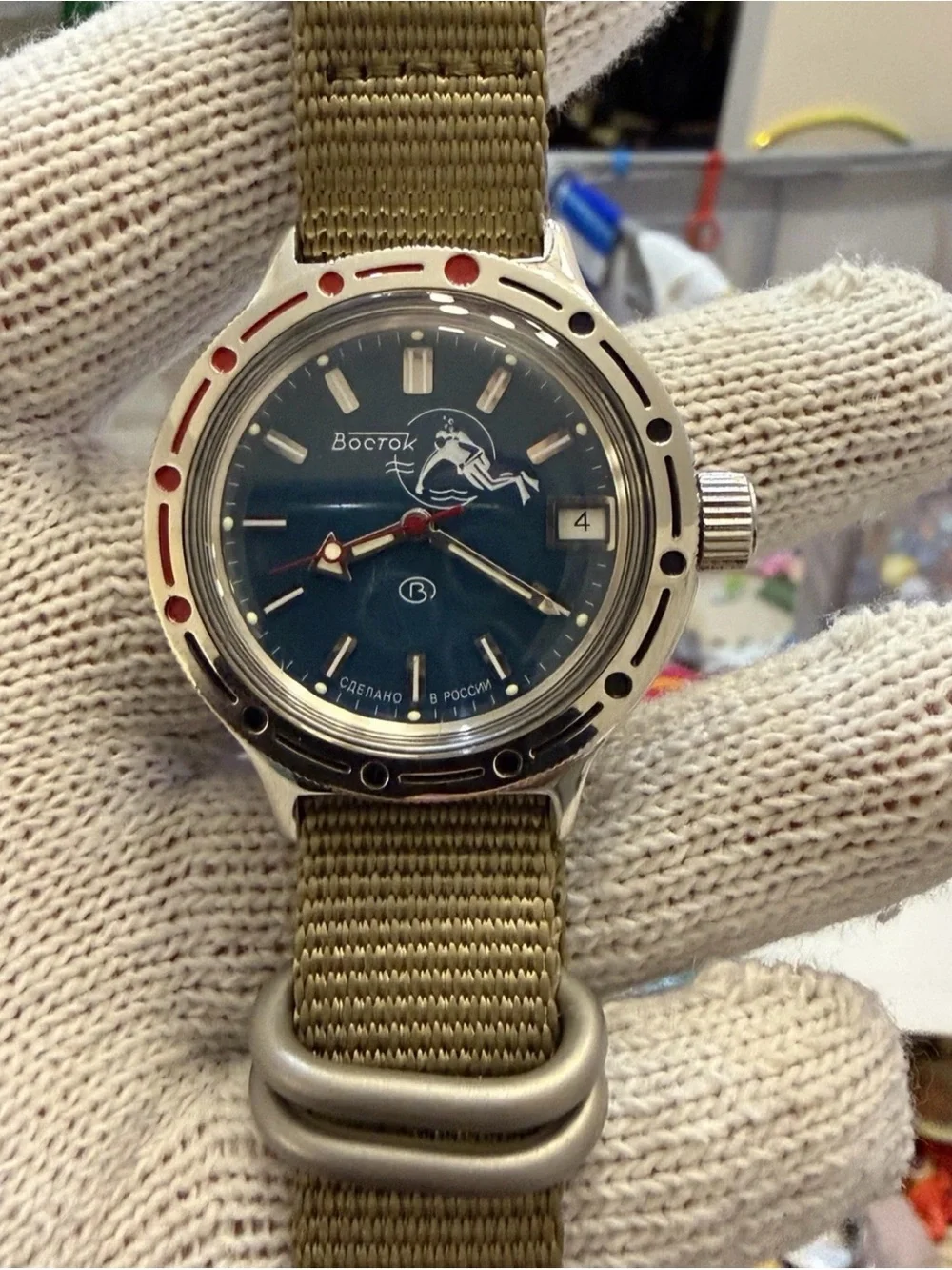 Vostok Amphibia 420059 Scuba Dude Automatic Russian Men Diver Watch Teal Blue